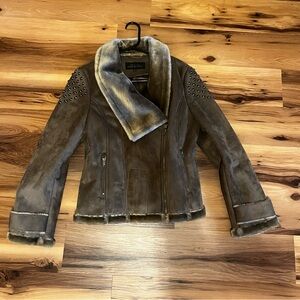 Fabulous Furs Brown Teddy Jacket with Studded Shoulders